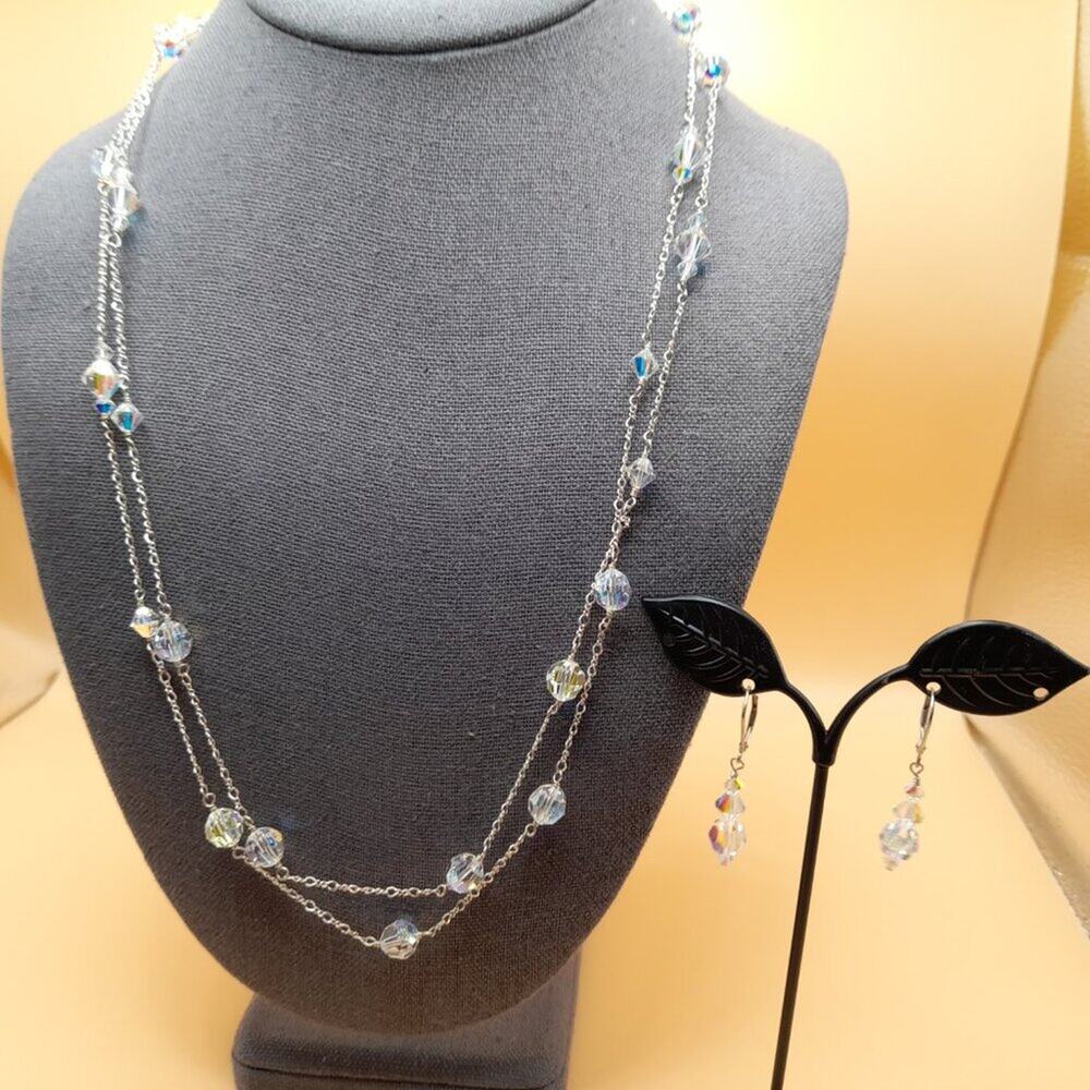 Crystal Necklace Earrings Set, Vintage Hand-made, 925 on Earrings, Toggle Clasp